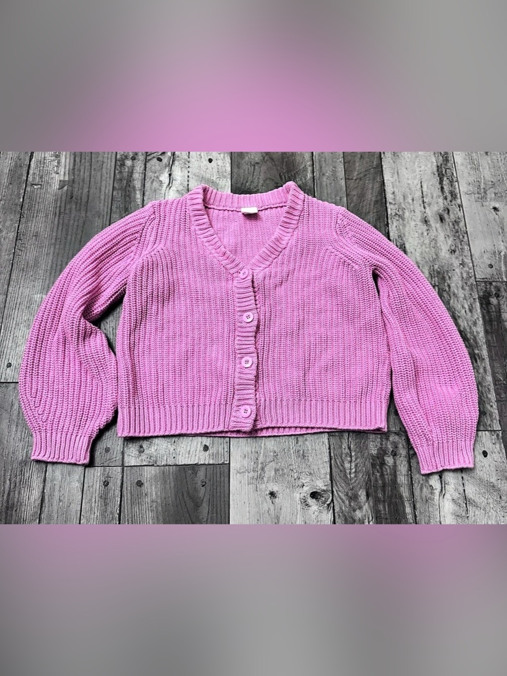 Hanna Andersson Girls Balloon Sleeve Pink Button Down Cardigan 150 US 12 Slouchy